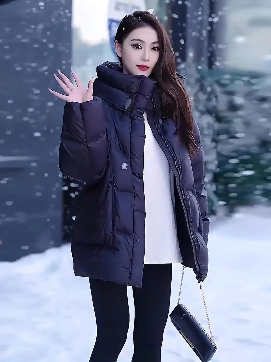 

Women's Thiened White Du down Puffer Jaet Winter Coat Hooded Warm Sli Sweet Sle Regular Length No Brand