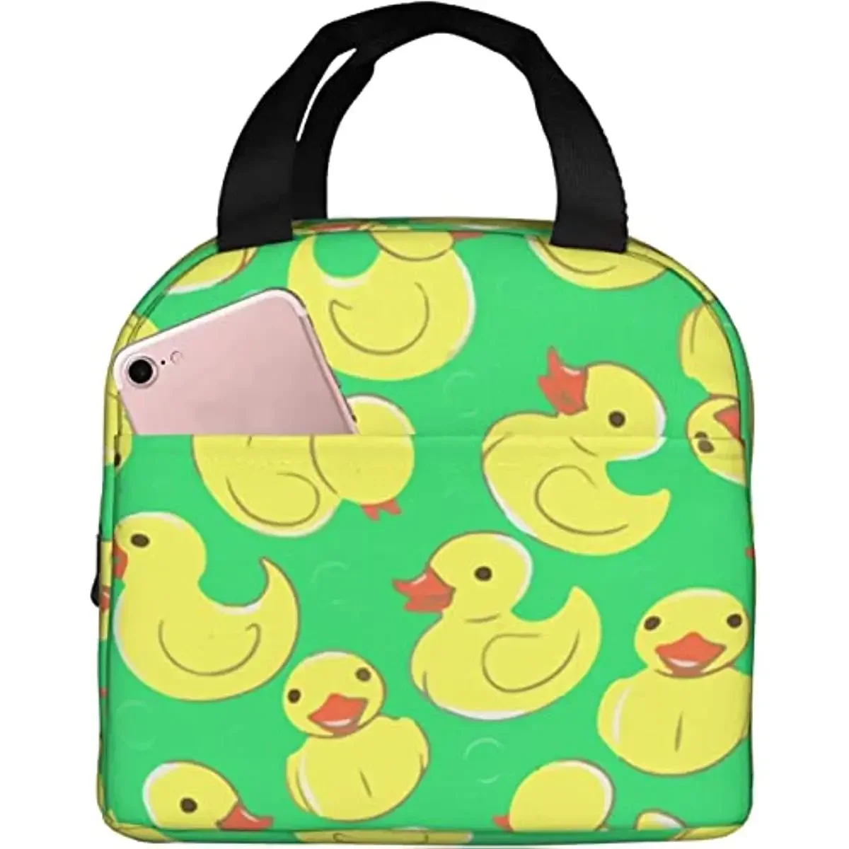 Reusable Lunch Tote Bag Cute Rubber Duck Swimming Insulated Lunch Bag Durable Cooler Lunch Box