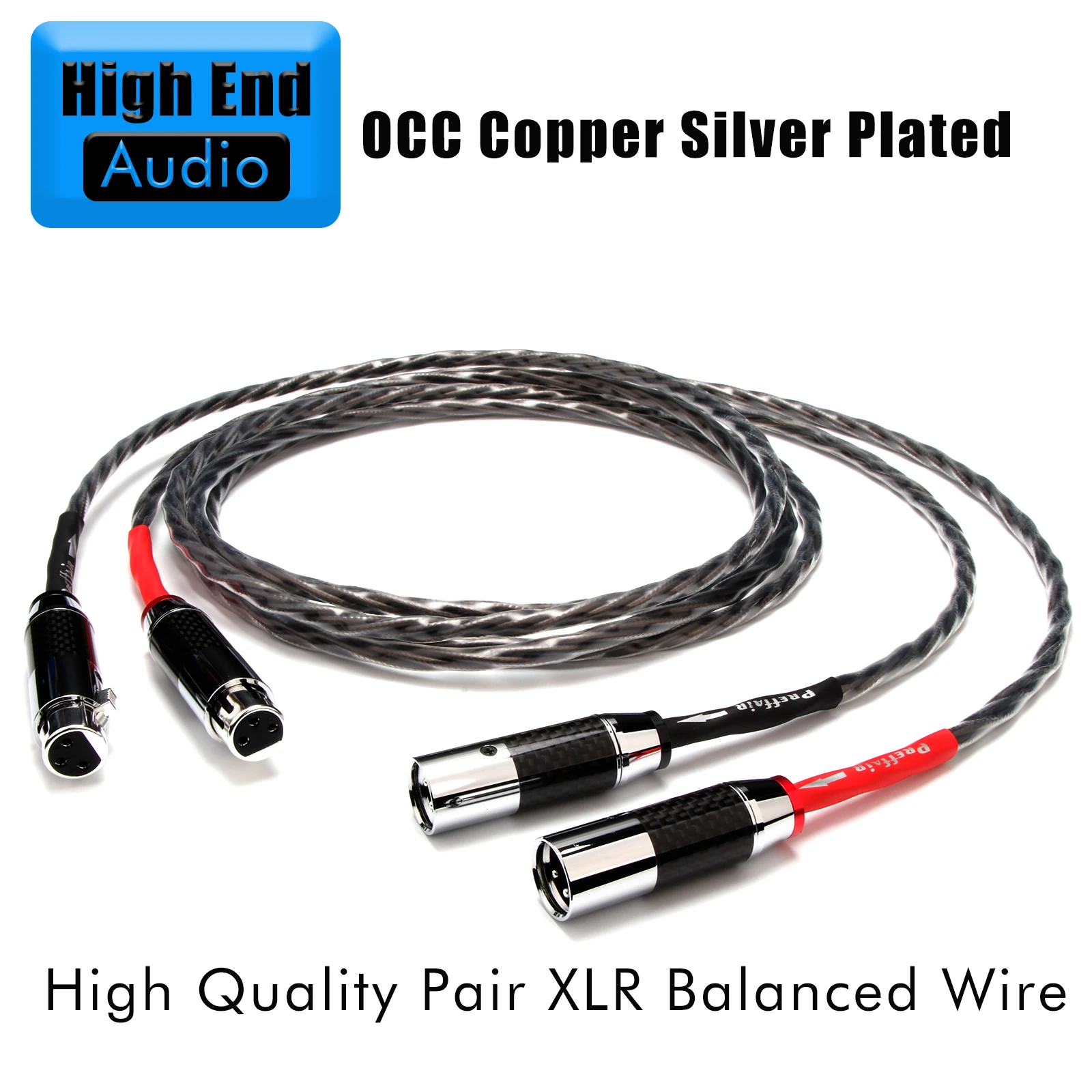 Preffair Hifi XLR Cable OCC Silver-Plated Braided Cores Audio Cable With Carbon Fiber Rhodium 3pins XLR Balanced Cable