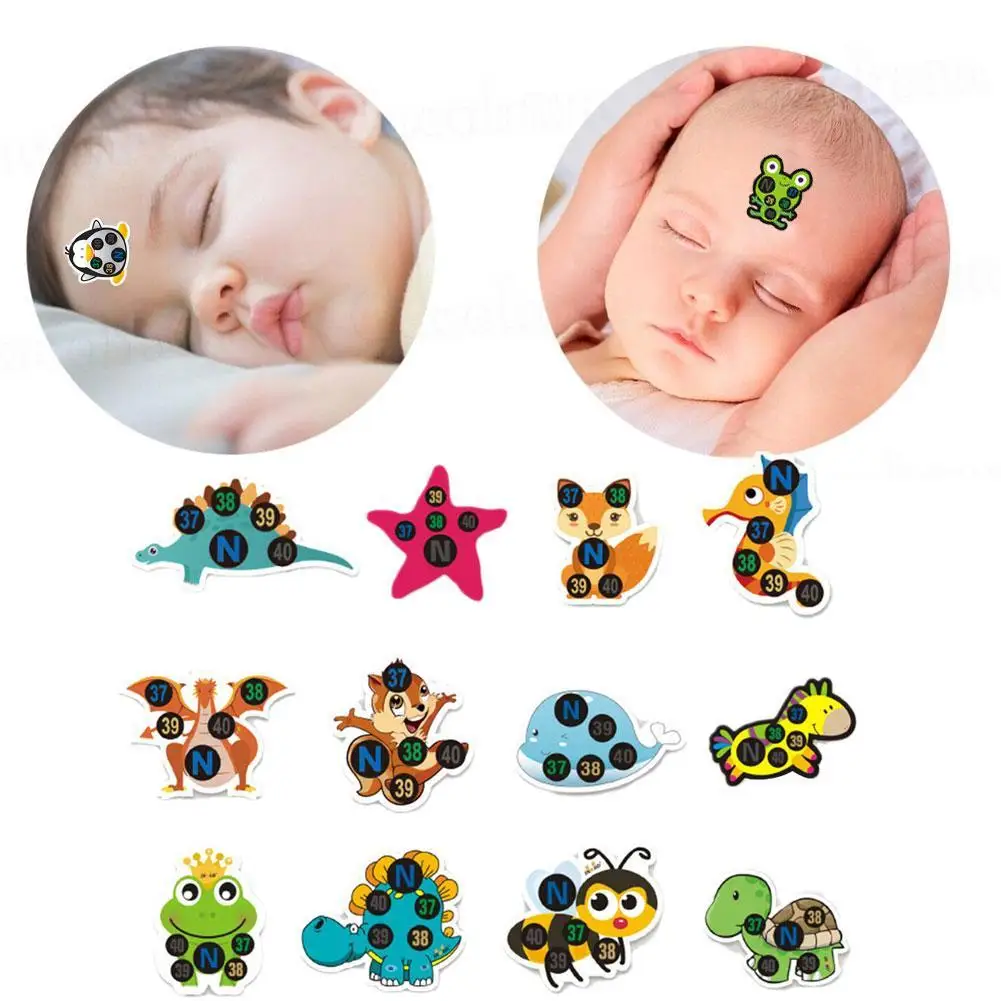 Random 10PCS/pack Cartoon Thermometer Sticker Color Changing Baby Forehead Temperature Sticker Thermometer