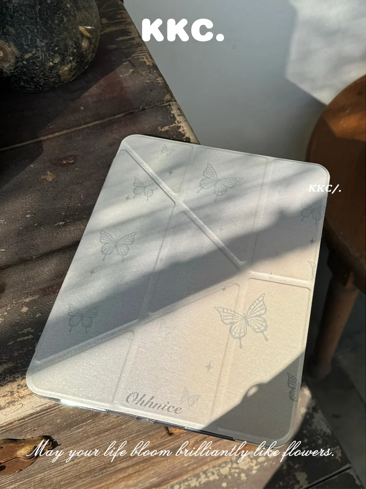 Purple butterfly pen slot INS Korea for Samsung Galaxy Tab A8/A9/A11+FE LITE PLUS/S6 Lite/S7/8/9/10+ FE Tri-fold Stand Cover ﻿