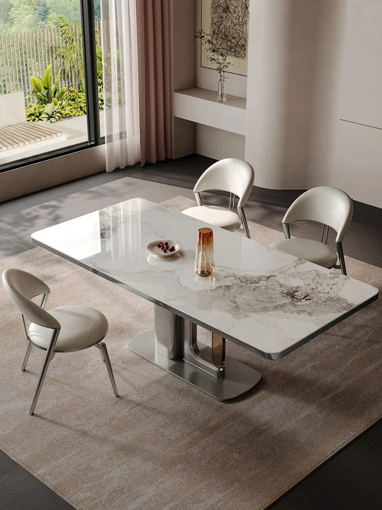 

Светлый роскошный яркий итальянский роскошный каменный домашний дизайнерский небольшой квартирный современный простой обеденный стол и стулья