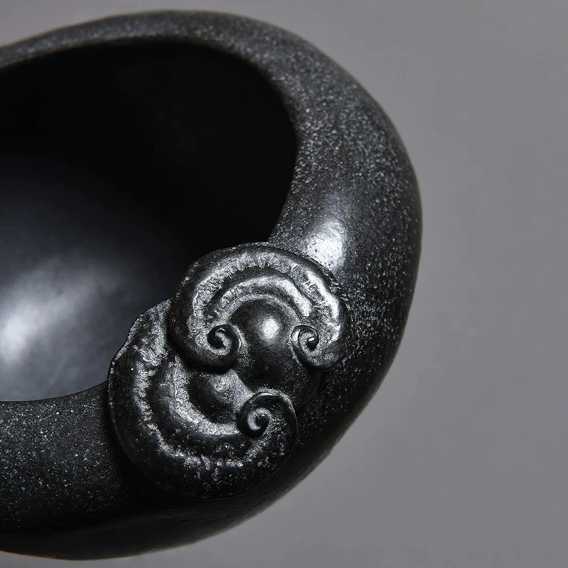 Schwarzer Goldener Steintopf Handgefertigtes Natürliches Basalt-Steinbecken Zen Heim-Garten-Dekor Geschenk für Teeliebhaber Teeraum Tee-Waschbecken 600ml – Detail 2