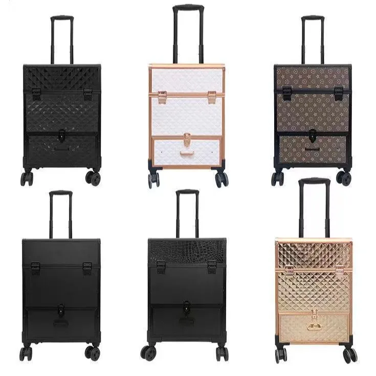 

Aluminum alloy, tie rod, cosmetic case, large capacity, with drawers, universal wheel, beauty, tools, storage.