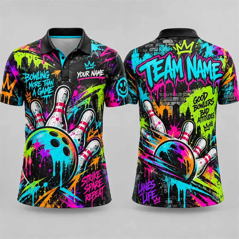 Custom Bowling Polo Shirt Personalized Name Team Name Creative Graphic Short Sleeve Jersey League Tournament Sports Team Uniform
