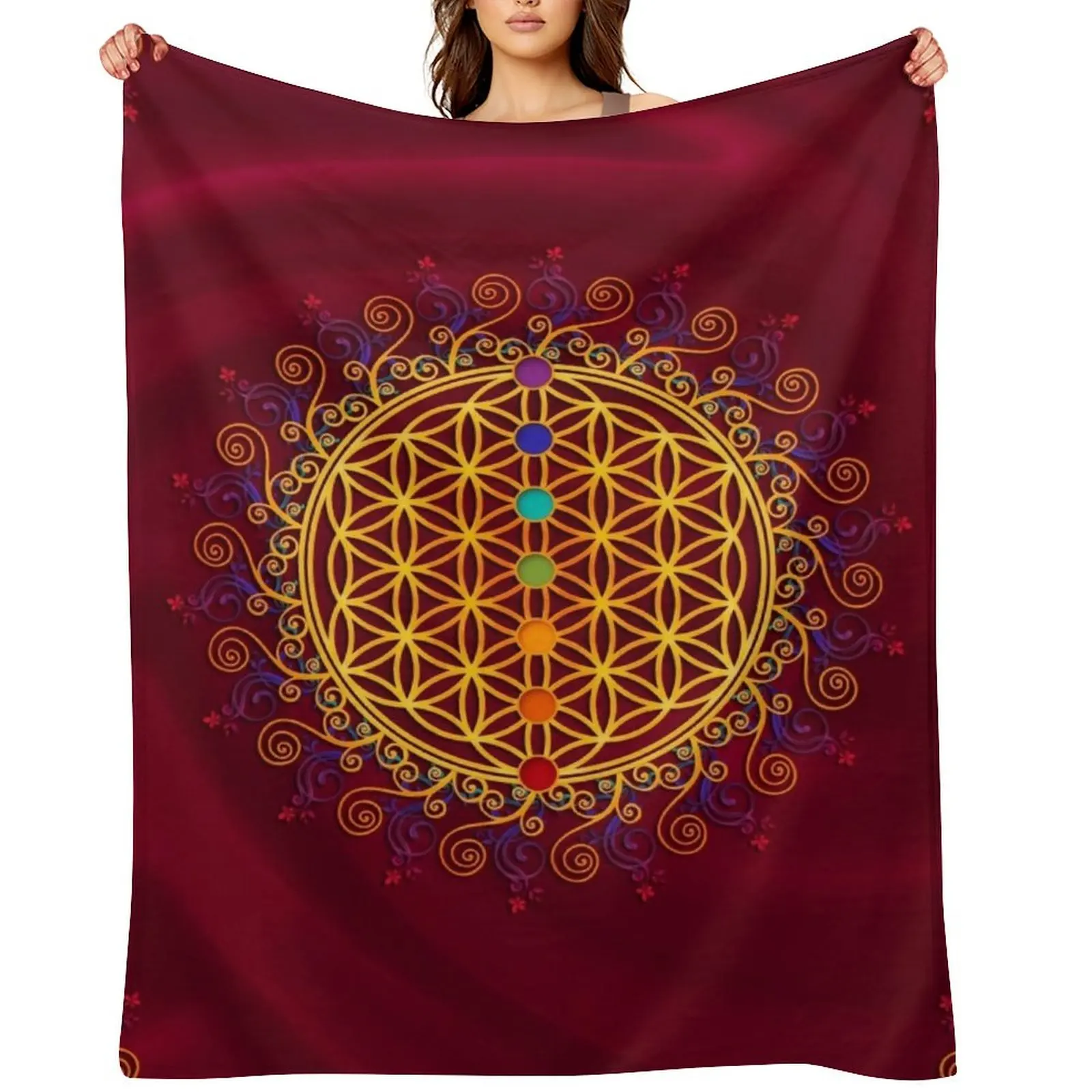 FLOWER OF LIFE, CHAKRAS, SPIRITUALITY, YOGA, ZEN, Throw Blanket Moving wednesday halloween Flannel Fabric Blankets