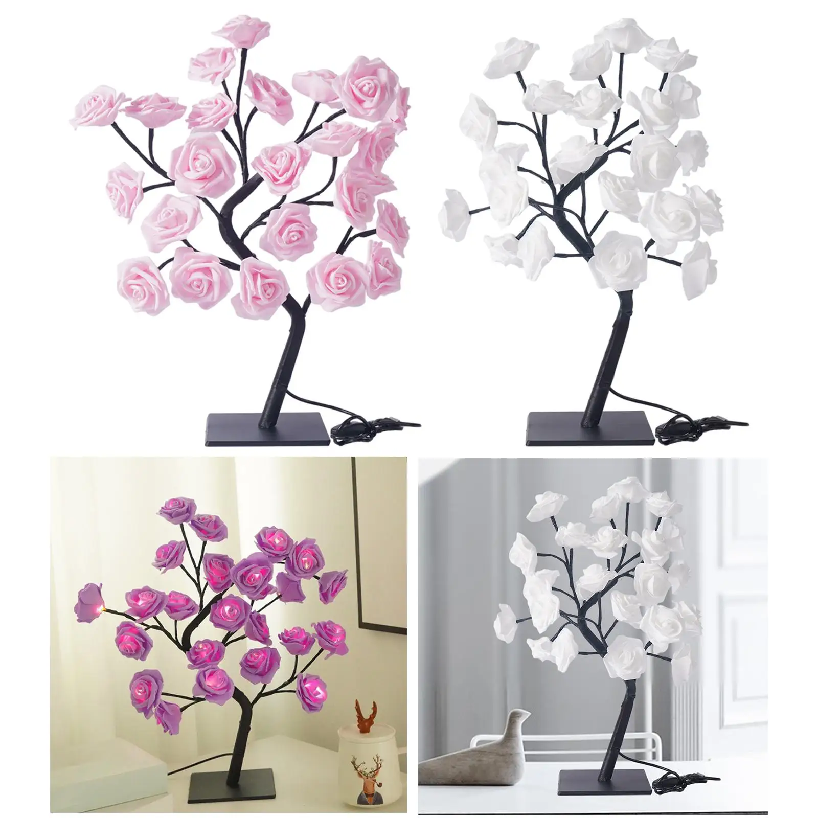 24 LED Table Lamp Rose Flower Tree Light Gift USB Night Light for Home Bedroom Living Room Party Wedding Christmas Decoration