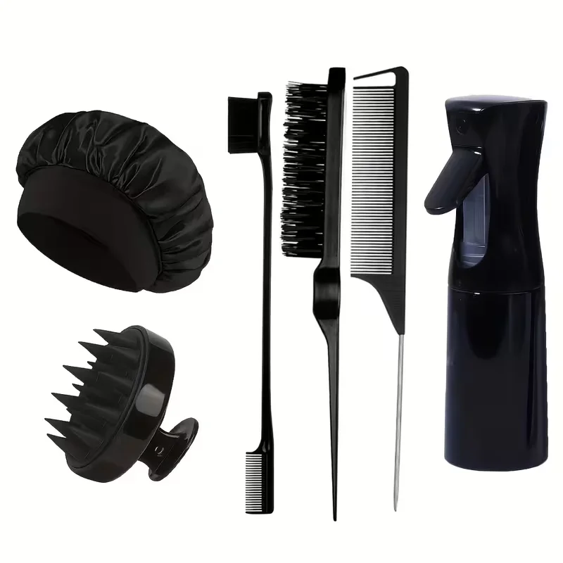 6Pcs Women Hair Styling Set, 6.76oz Spray Bottle, Edge Comb, 3 Volumizing Brushes, Rat Tail Comb, Mother's Day Gift