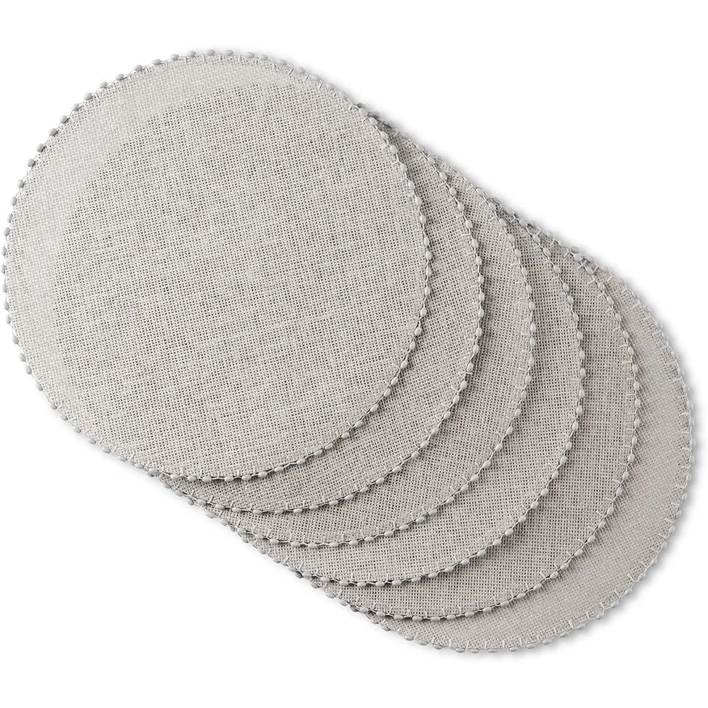 

Water Resistant Woven Paper Placemat Set with Wooden Beads 15 Inch Round Table Decor Christmas Housewarming Thanksgiving