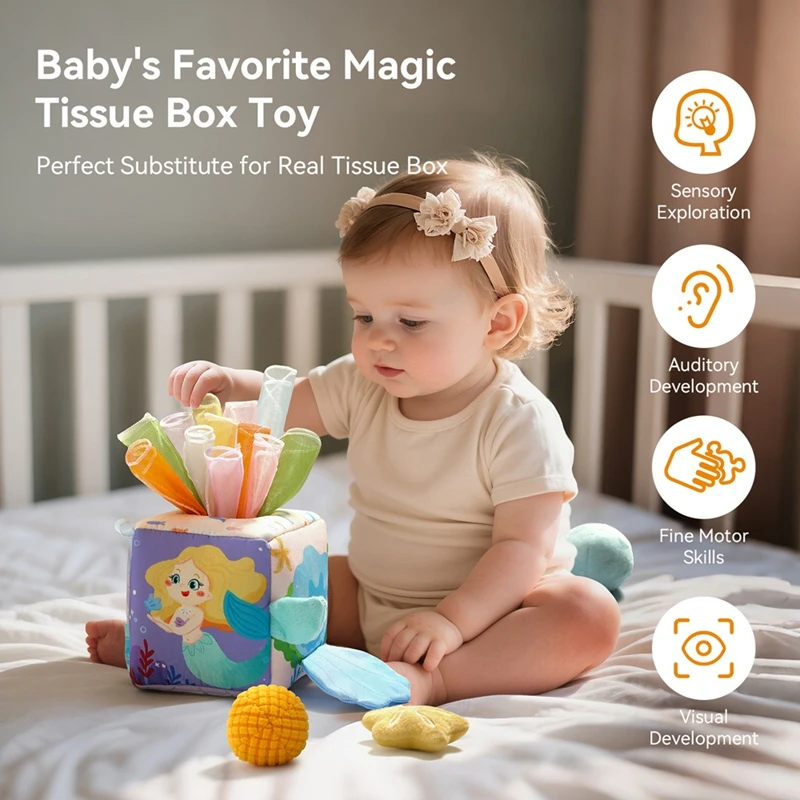 Baby Montessori Toy Cotton Magic Tissue Box Finger Exercising Busy Board Game Cloth Book Cartoon Mermaid Puzzle Toy Girl's Gifts