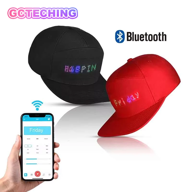 Bluetooth LED Hat RGB Four Color Programmable Matrix Board, Baseball  Hat DIY Soft Cotton Screen Cap USB Rechargeable