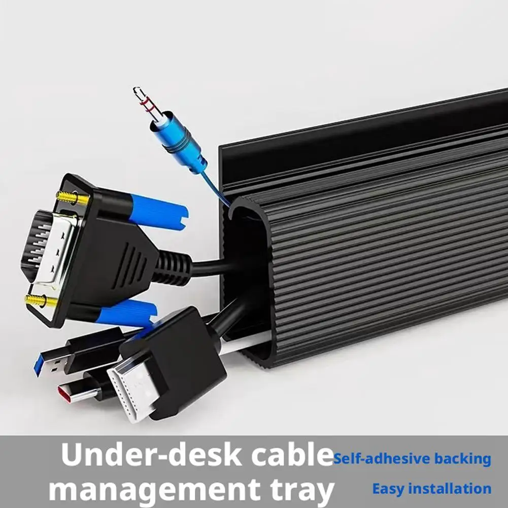 40cm Under Desk Cable Management Tray PVC Wire Organizer Channel No Drill Cord Hider Raceway for Home Office Studio Workstation