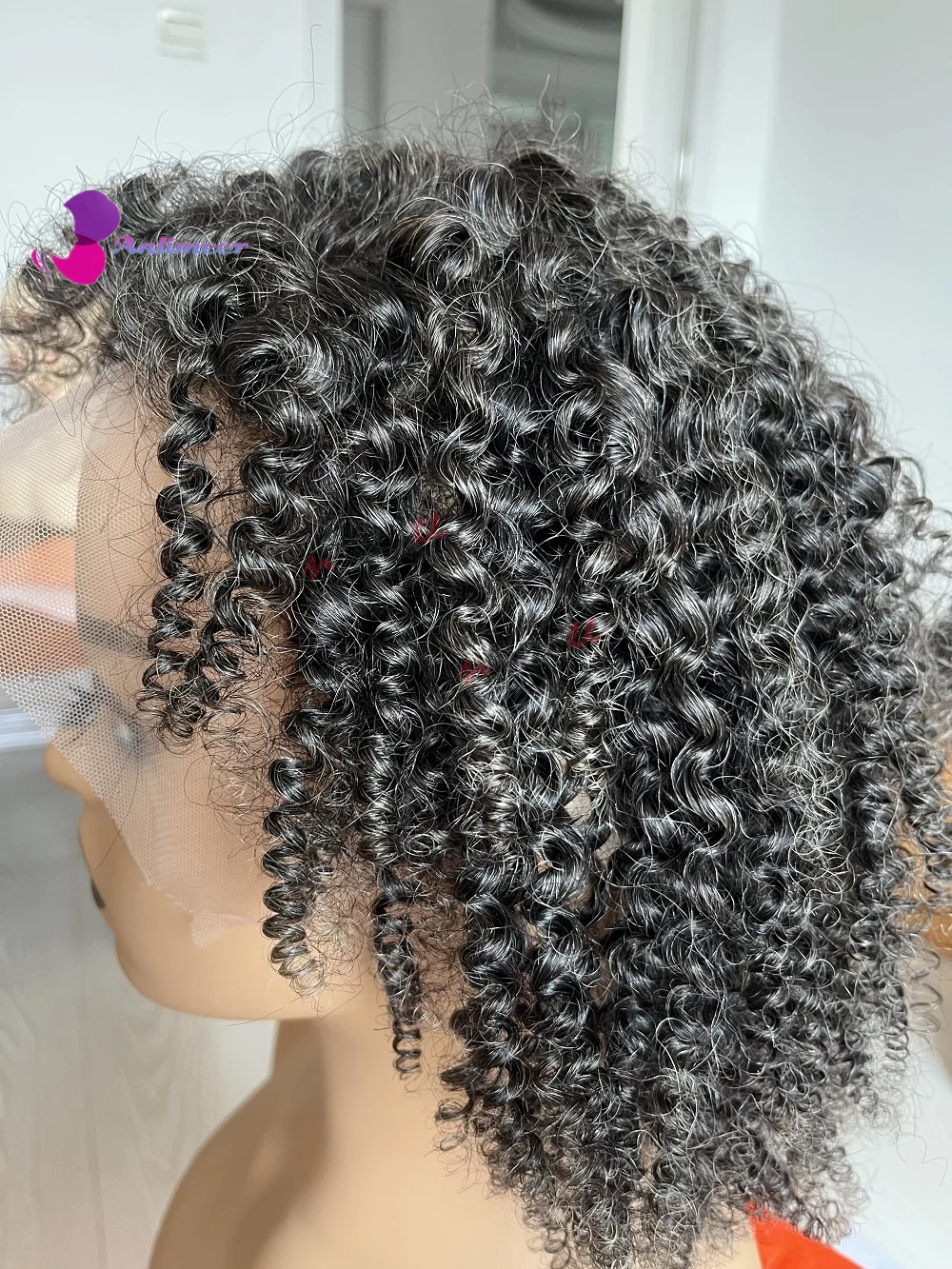 Natural Salt and pepper Colored Afro Kinky Curly Wig Natural Grey Hair With Grey and Black Mixed In