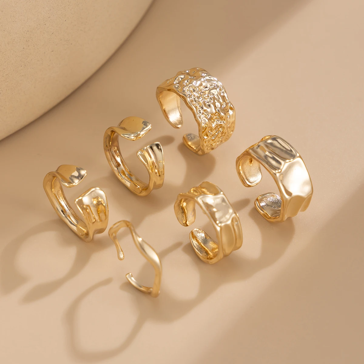 Salircon 6Pcs/Set Smooth Gold Color Open Ring Set for Women Men 2025 Irregular Adjustable Finger Ring Couple Jewelry Accessories image 3