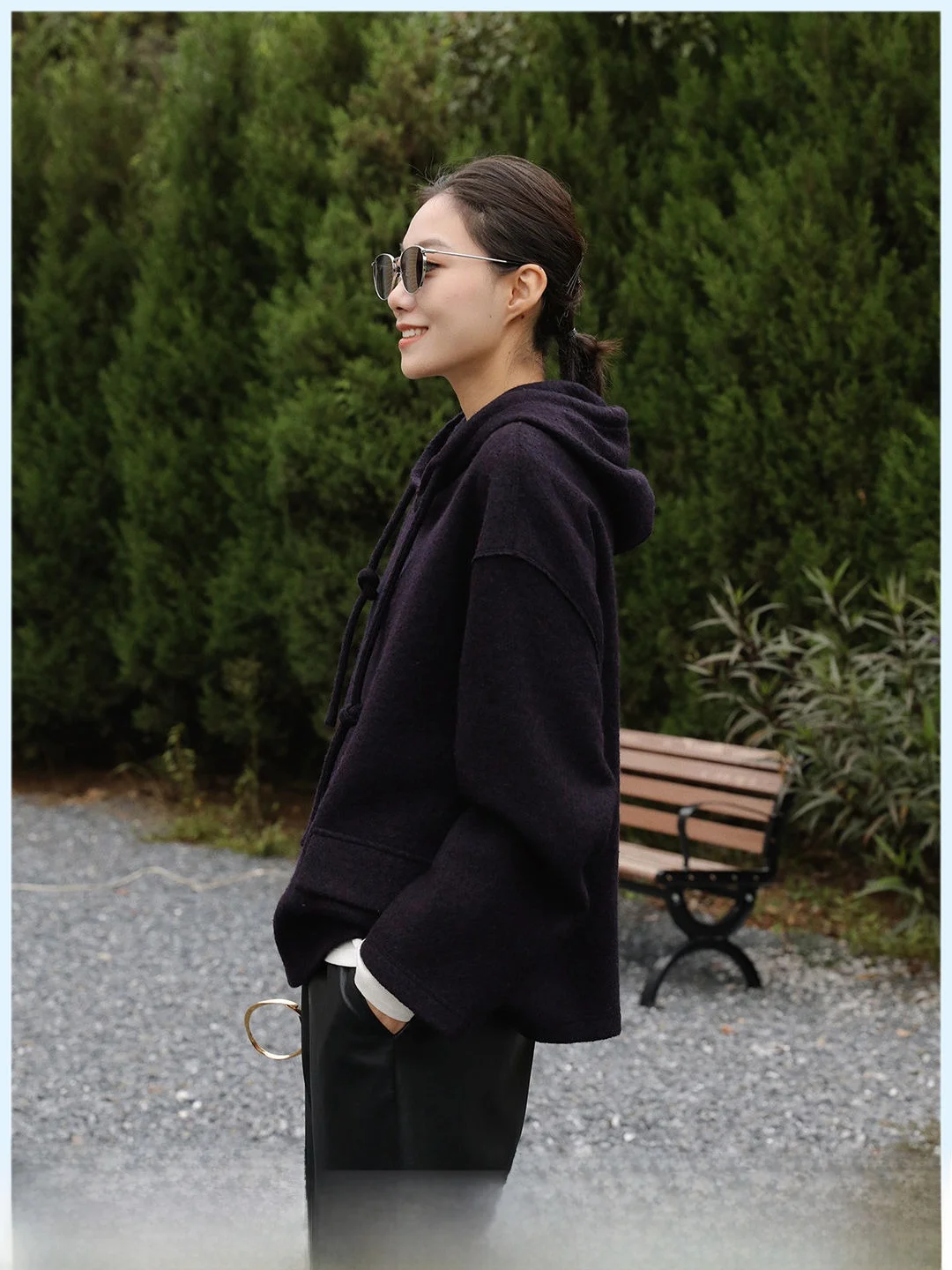 

Lu Purple Woolen Knitted Sweater with Hood Loose Warm Women's Faion Commute Sle Long Sve Zipper Pure Color Winter Ne...