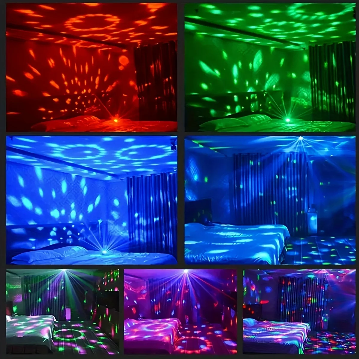 RGB 7 สี LED เวทีดิสโก้โคมไฟควบคุมเสียง Magic หมุนอัตโนมัติปาร์ตี้ USB ระยะไกลสําหรับห้องนอนปาร์ตี้วันเกิดตกแต่ง Night Light