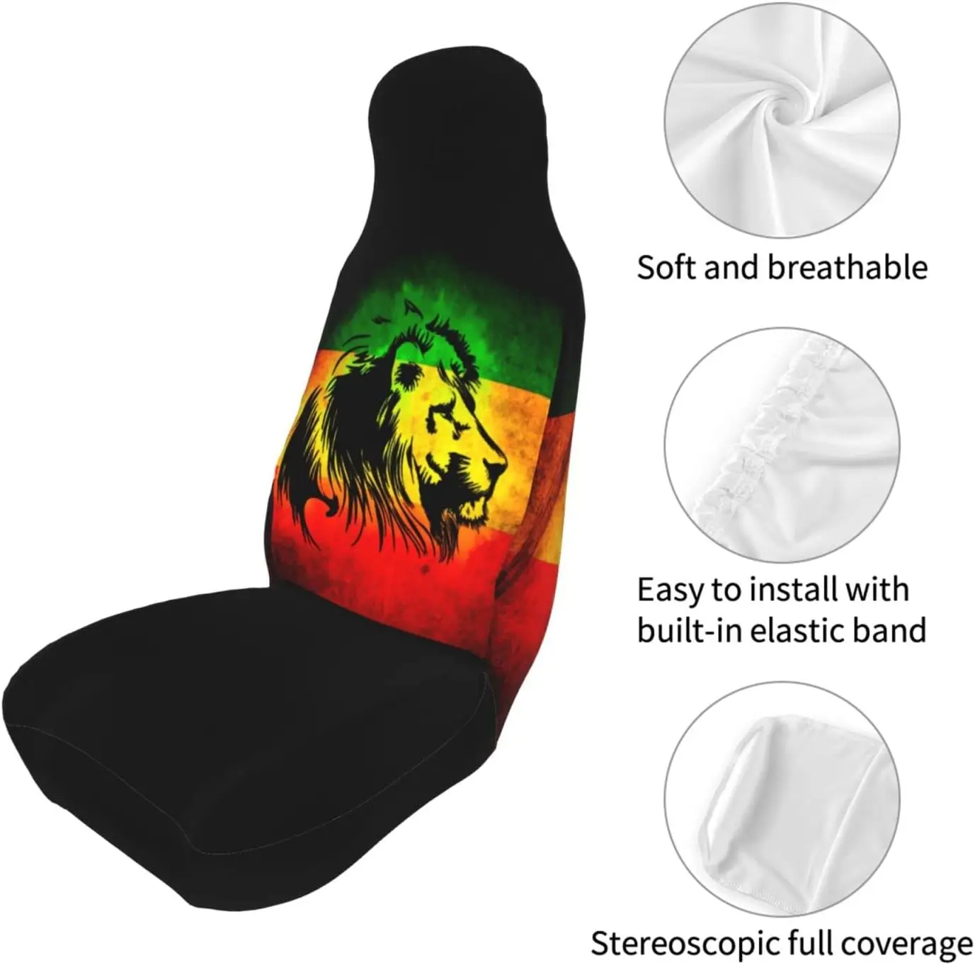 Jamaican Lion Flag Pattern Car Seat Covers 2 Pcs Front Seat Protector Cover Cushion Decor Universal Fit Most Vehicle Car SUV