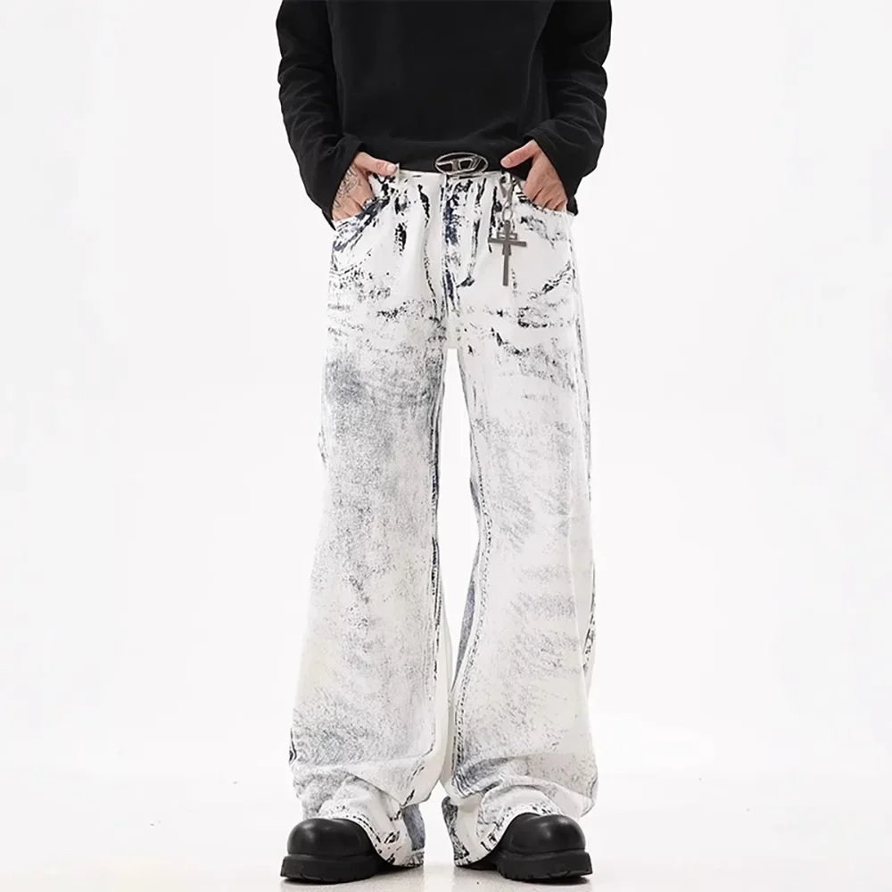 

LIBIELIY Wasteland-style Niche Dirty-dyed White Jeans, Loose Straight-leg Pants With A Draping Effect For Both Men And Women.