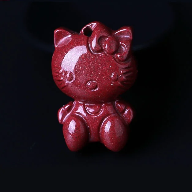 

5A Natural Cinnabar Kitty Cat Necklace Pendant Zinnober Genuine Vermilion DIY Jewelry Material