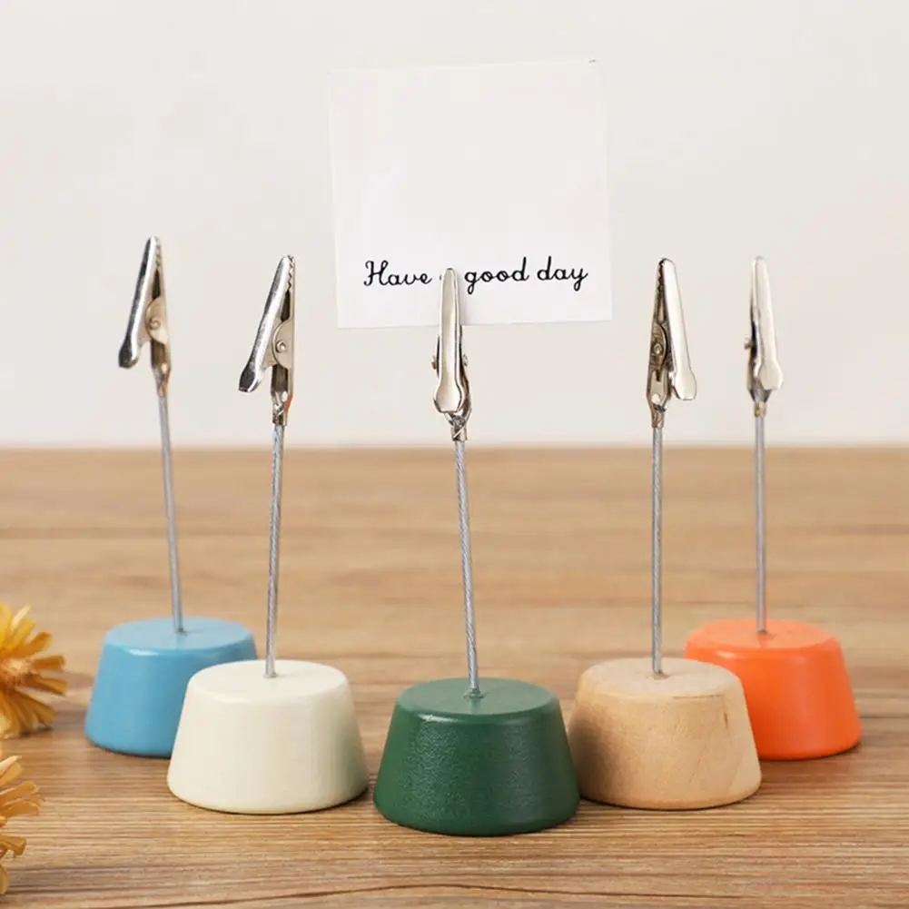 Office Desk Organizer Wood Place Card Holder with Metal Clip Small Table Number Sign Stand Desktop Memo Note Photo for Office