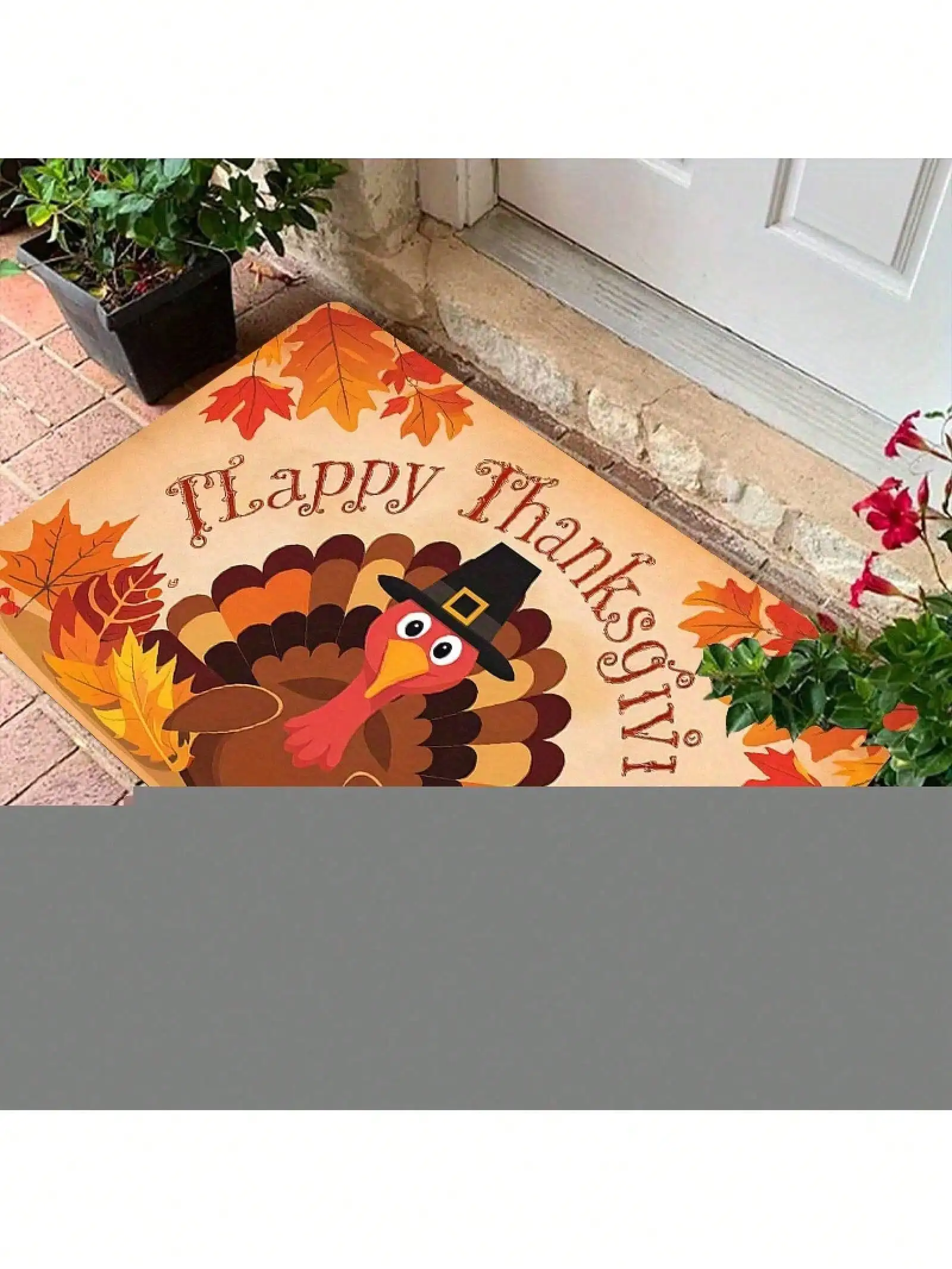 1pc Thanksgiving Welcome Doormat - Happy Thanksgiving Turkey With Pumpkin, Autumn Maple Leaves In Brown Orange Red Fall Colors - Non-Slip Indoor/Outdoor