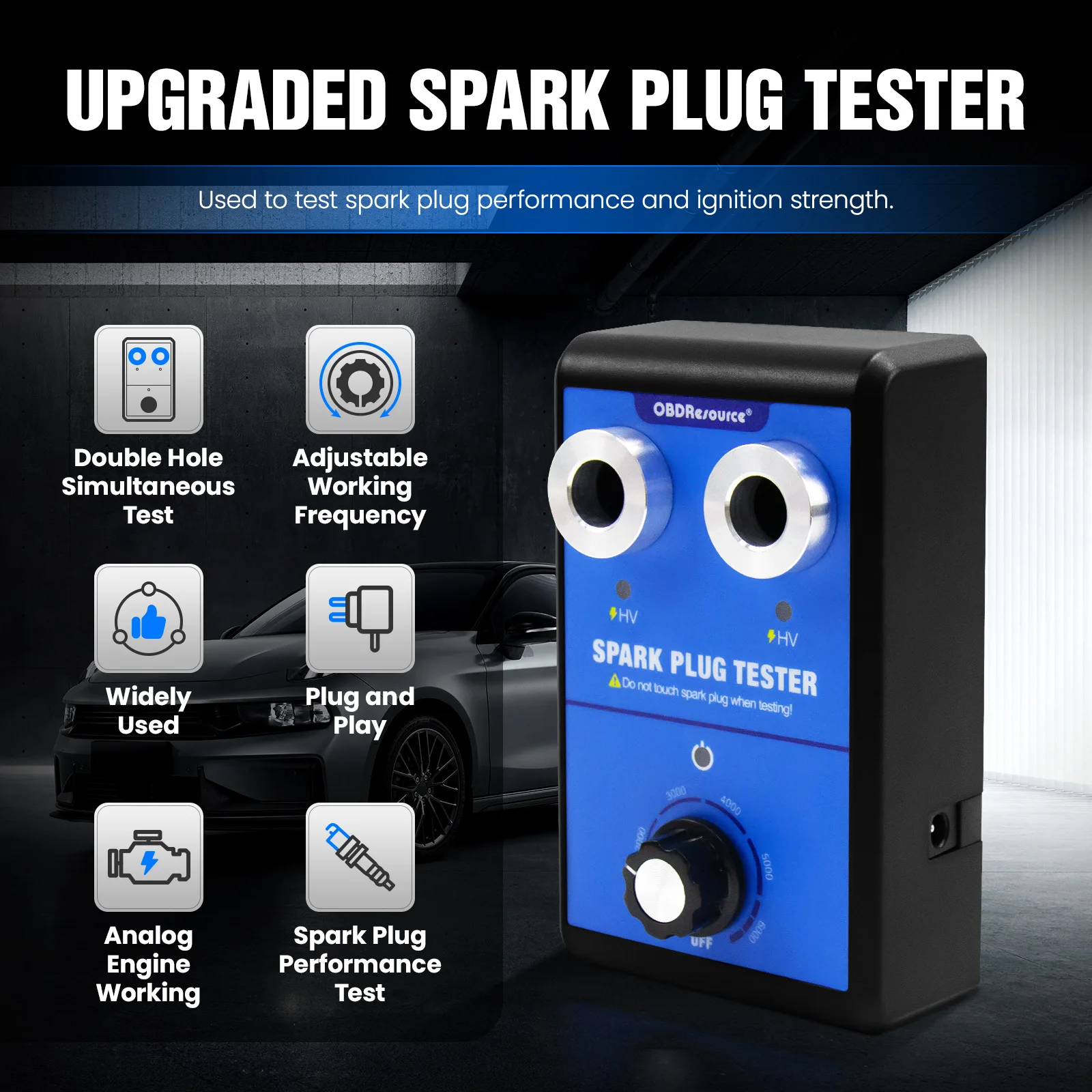 Car Spark Plug Tester Double Hole Diagnostic Tool Car 12V Spark Tester 0-6000rpm Auto Engine Ignition Coil Detector Tools