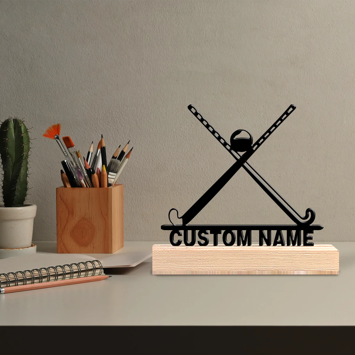1pc Creative golf Custom Letter Metal Statue Tin Ornament Tin Sculpture With Wood Base Art Figurine With Wood Base Bedroom Table