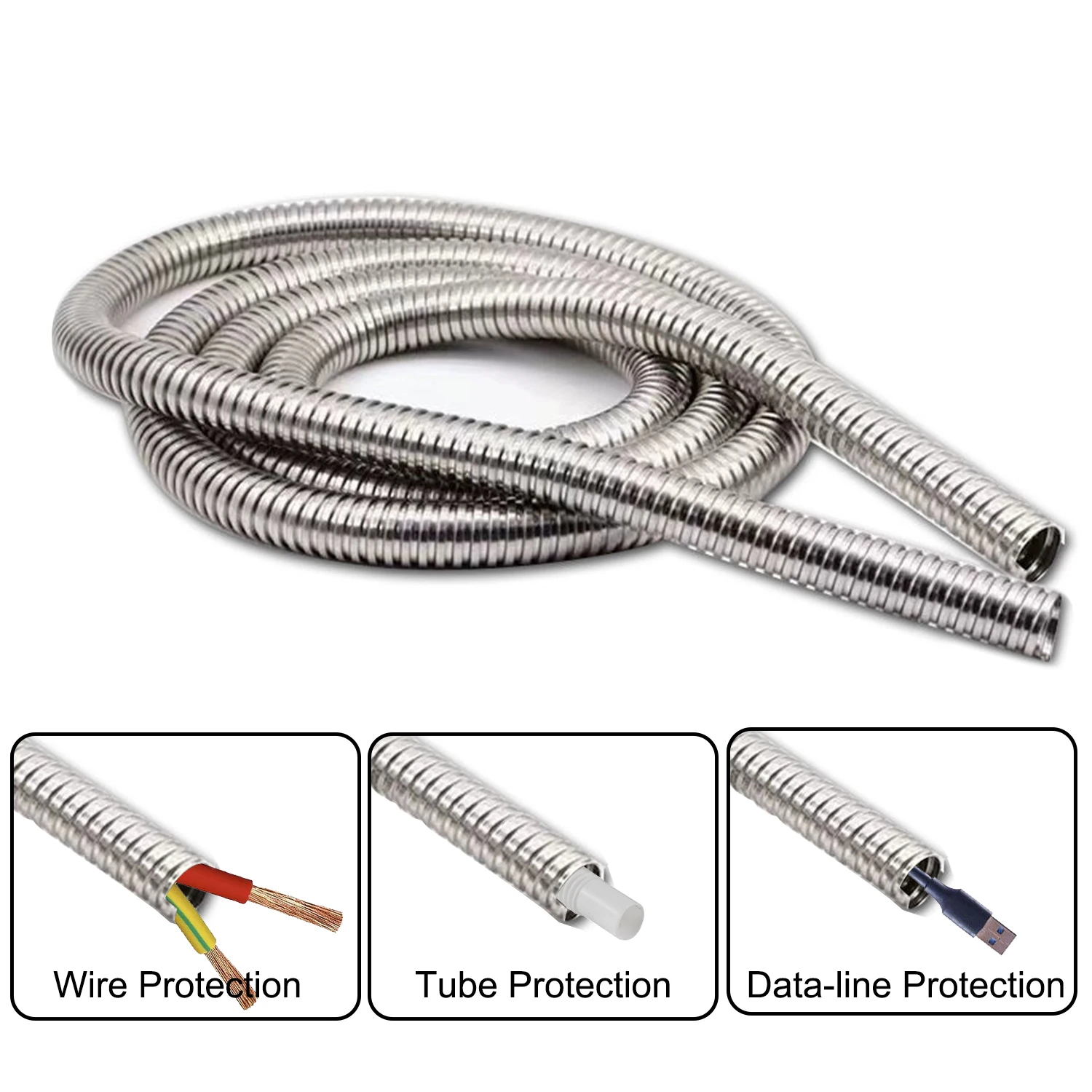 304 Stainles Steel Corrugated Conduit 3Meter Length 4-20mm ID,Braided Shieldes Sleeving for Automotive Machine Wiring Protection