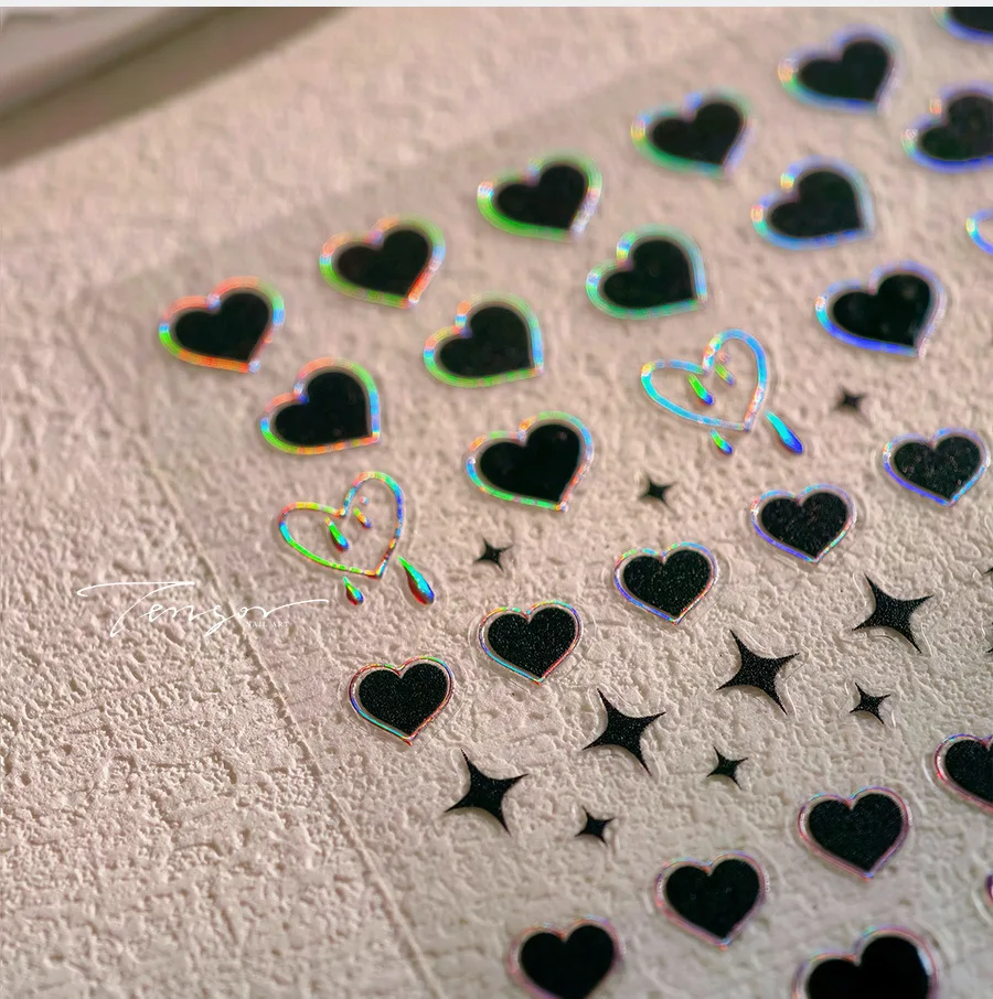 Chic abstracto negro punta francesa 5D Nail Art pegatina artística patrón curvo fragmento líneas asimétricas autoadhesivo manicura Deca