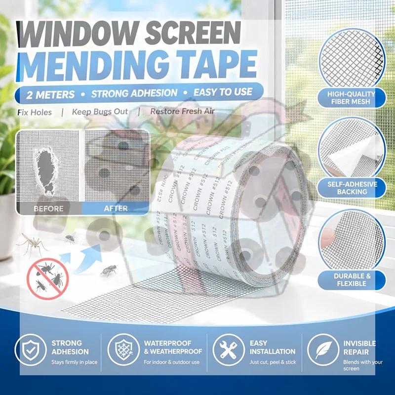 【CC】Strong Adhesive Window Screen Repair Tape 2 Meters Per Roll Fixes Mesh Holes Blocks Mosquito Entry