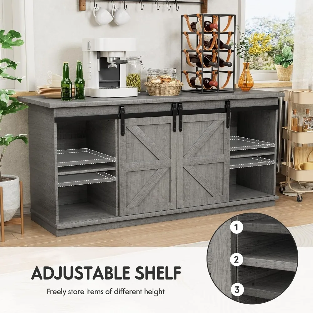 Shelf for Home Dining Room Farmhouse Sideboard Buffet Cabinet Furnitures 27.5 Height Dressing Rooms Grey Wardrobe Showcases