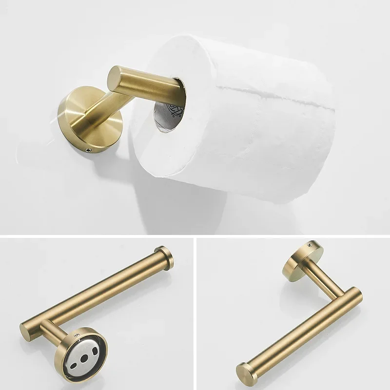 Juego de accesorios de baño, estante dorado, gancho para bata, colgador, toallero, barra, soporte de papel tisú de acero inoxidable