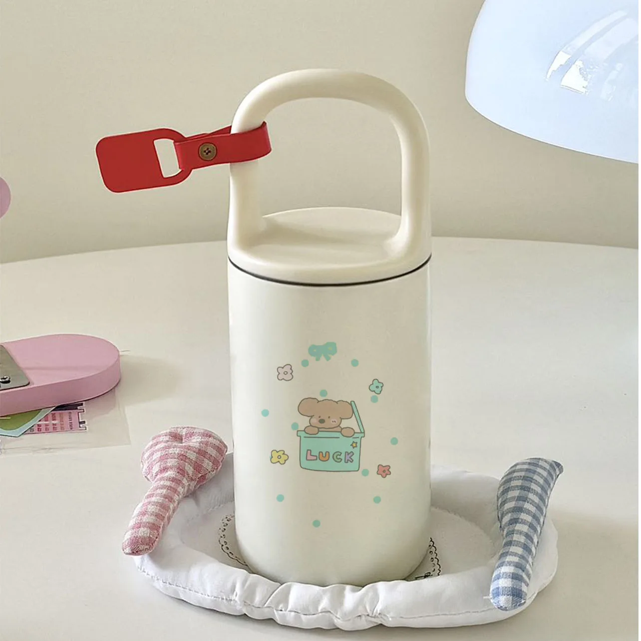 

Портативная термобутылка из нержавеющей стали с мультяшным рисунком собаки, 36 унций, с высоким эстетическим дизайном, прямой формы, подарочный термос для путешествий