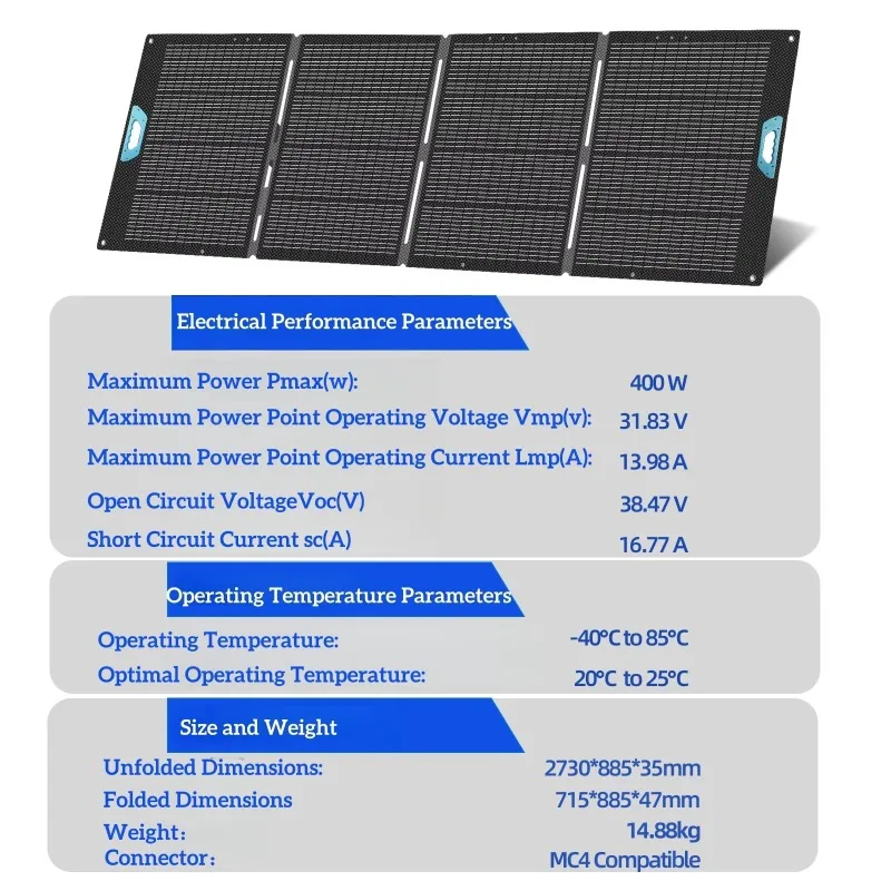 400W foldable portable solar panel high efficiency waterproof design outdoor camping power station