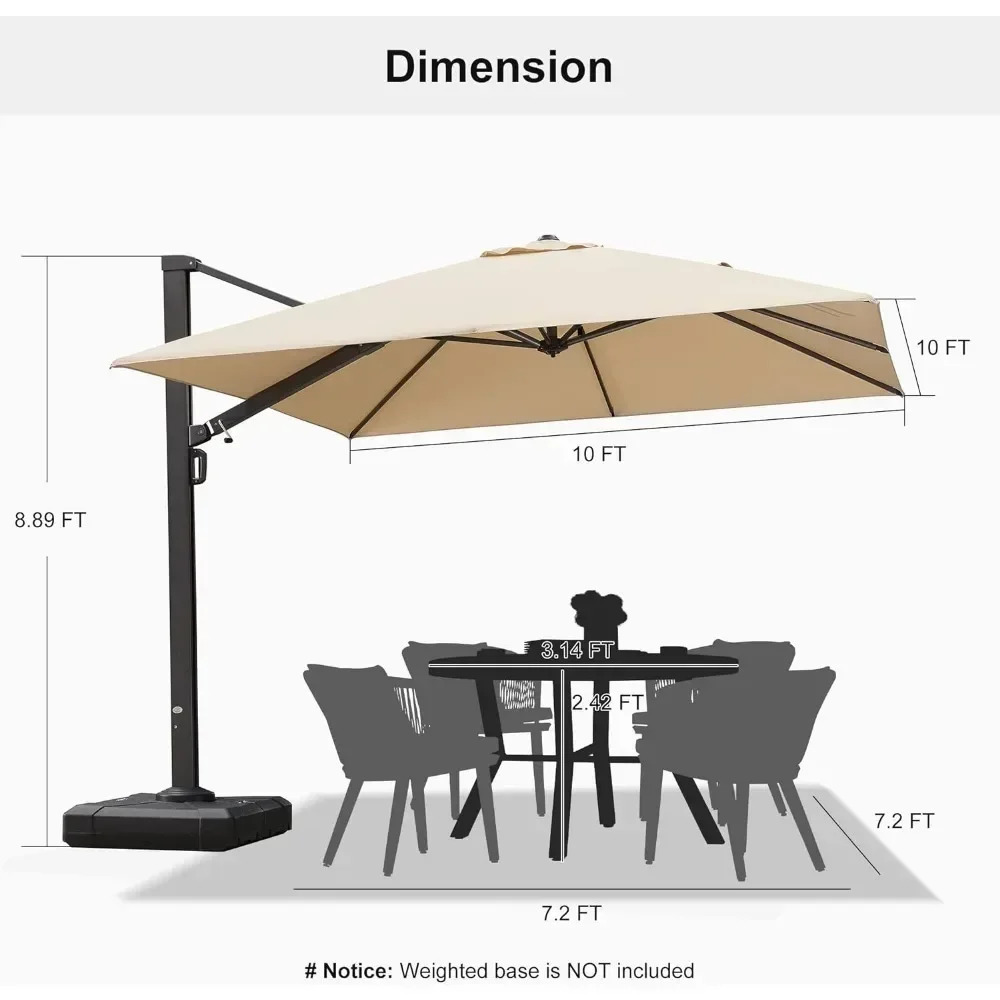 Prostokątny parasol Duży aluminiowy parasol offsetowy na zewnątrz z obrotem o 360 stopni Cantilever Beżowe parasole tarasowe