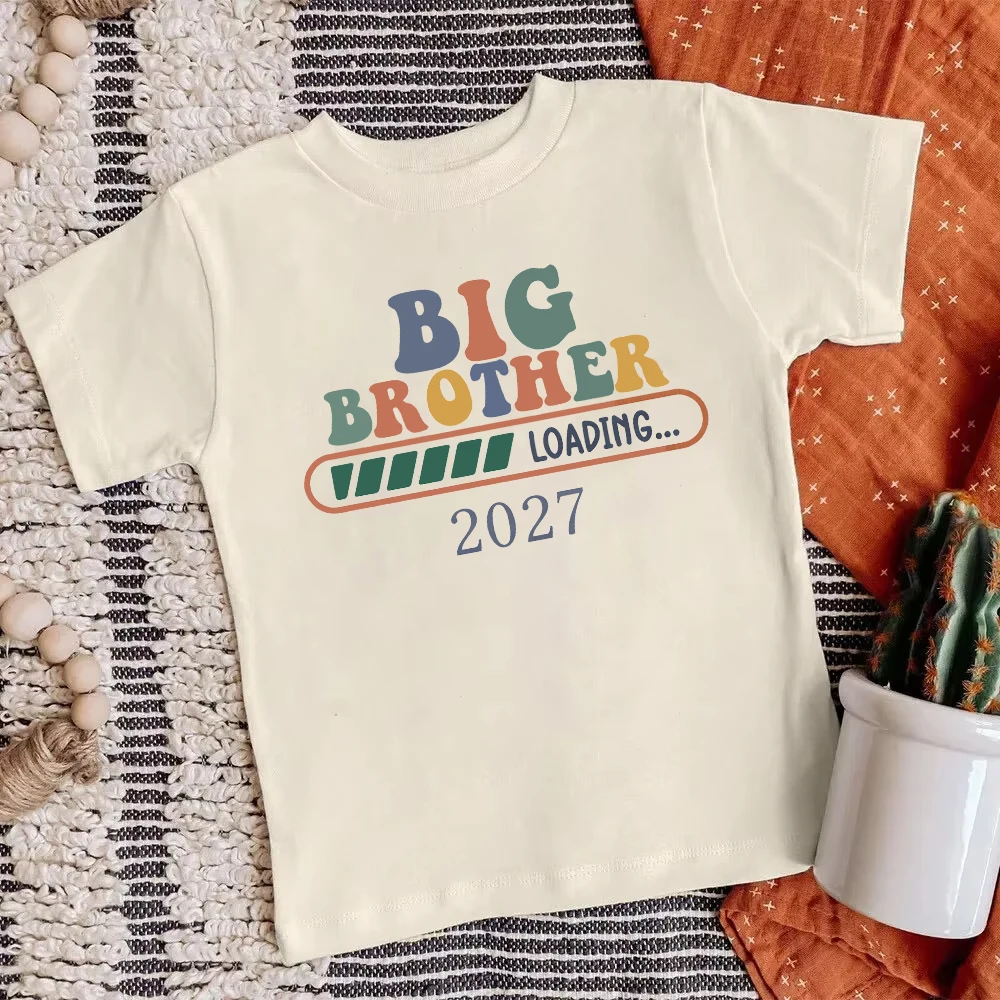 Big Brother 2027 Print Kinder-Shirt, Schwangerschaftsankündigung, Kleidung, Big Bro T-Shirt, Retro-Kurzarm-T-Shirt für Jungen, Sommer-Outfit
