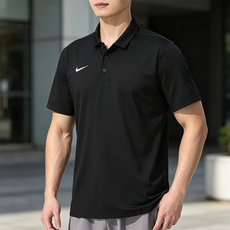 Nike New Black Polo Shirt with Dri-FIT Moisture-Wicking Technology, Men's Daily Short Sleeve Lapel T-Shirt IB8831-010