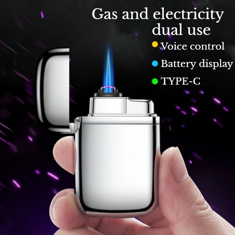 

New Smart Gas-electric Dual-use Lighter, High-end Voice-activated Induction Windproof Blue Flame Men's Smoking Accessories 2026