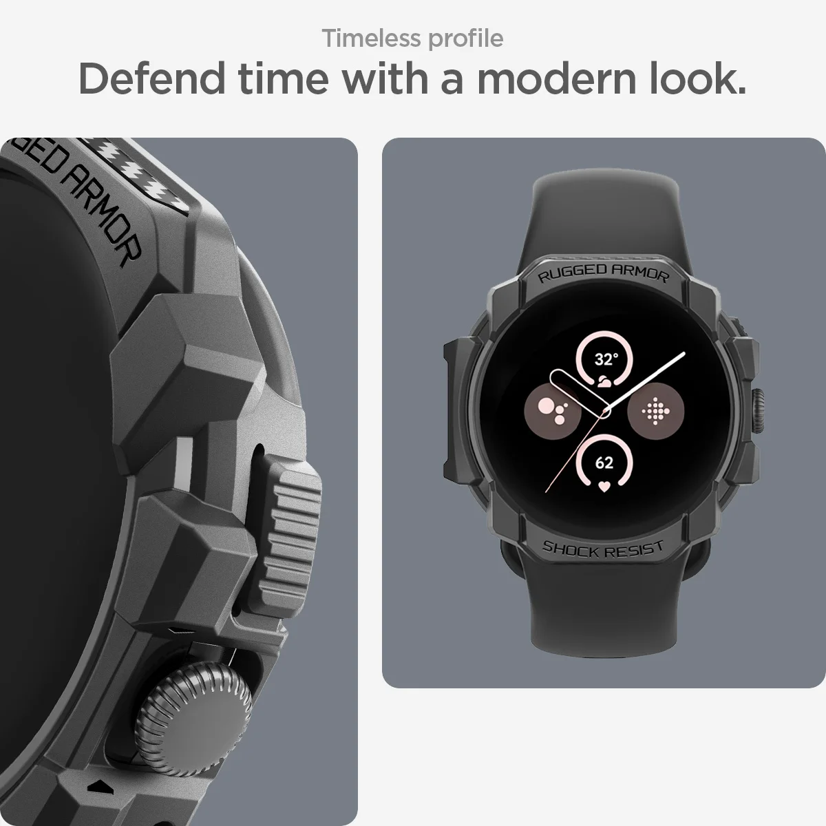 Google Pixel Watch 3 用 Spigen Rugged Armor ケース 黒