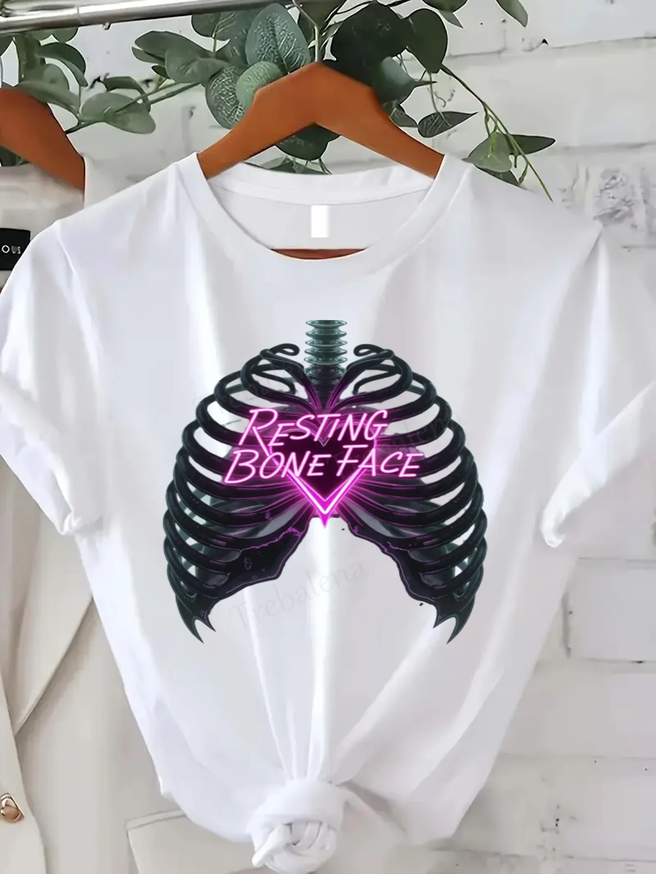 

Футболка с круглым вырезом, неоновая футболка в виде грудной клетки, женская футболка большого размера с рисунком, футболка с короткими рукавами для отдыха с костяным лицом, модный повседневный топ