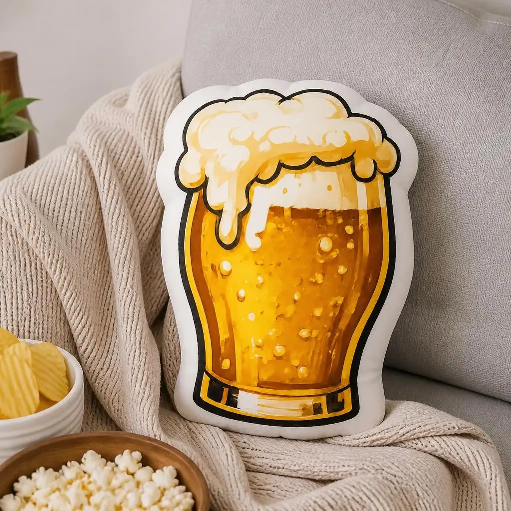 Beer Glass Foam Bubbles Drink Drunk Music Bar Restaurant Plush Pillow Cushion Funny Stuffed Throw Pillow Home Decor Gift Sofa