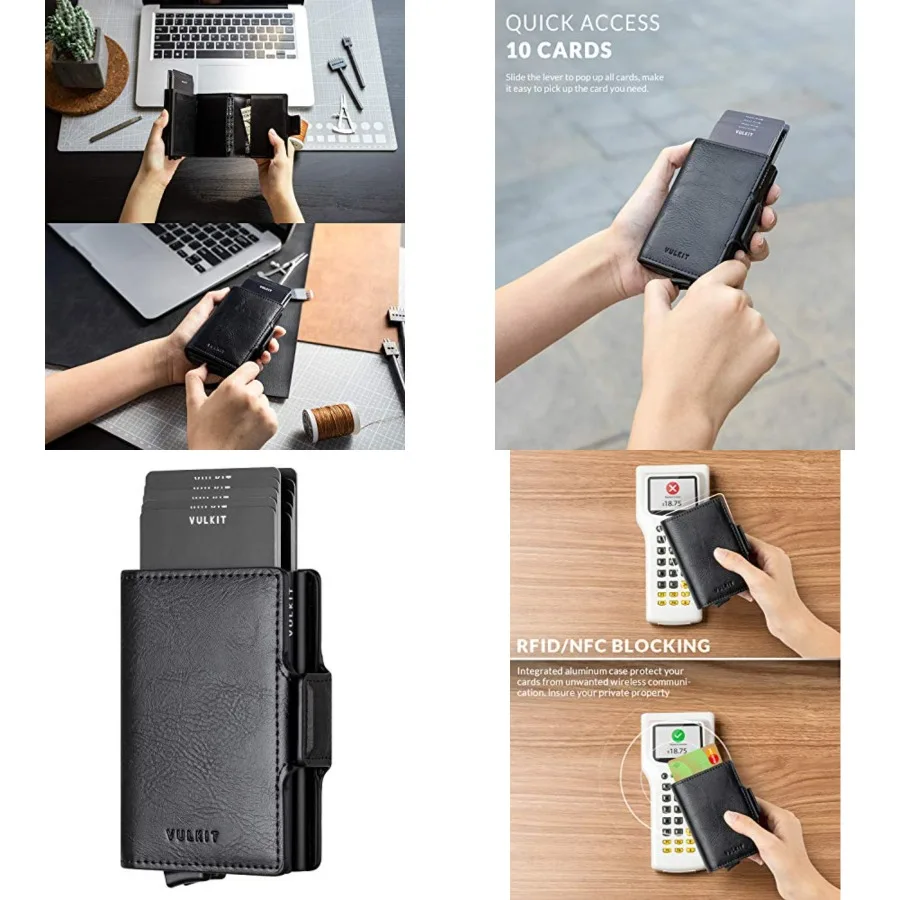 

Credit Card Holder RFID Blocking Leather Automatic Pop Up Wallet Magnetic Wallet Double Card Case for Men and Women