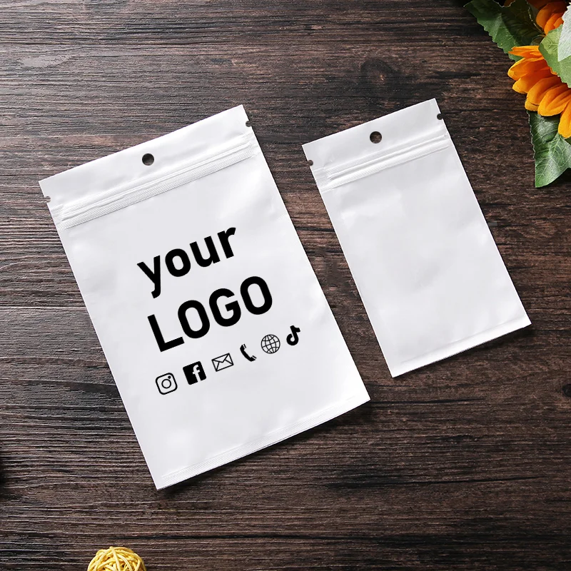 100 aircraft holes white pearlescent film yin and yang bone bag ziplock bag jewelry plastic packaging bag printing logo