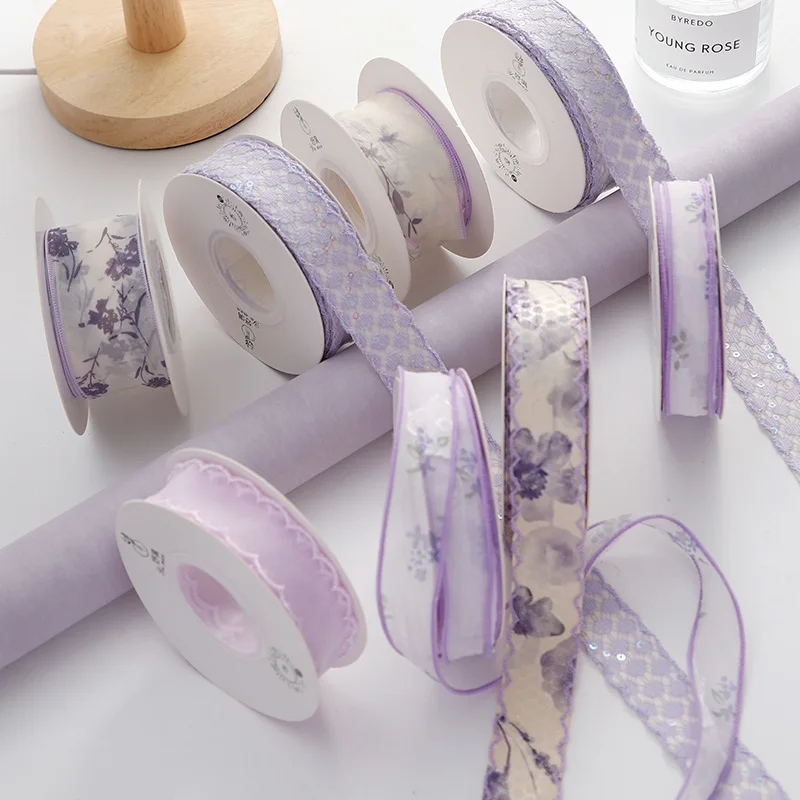 10yards Romantic Purple Series Chiffon Ribbon Flower Organza Ribbon for DIY Hair Bows Clothing Sewing Craft Gift Wrapping Decor