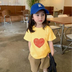 Summer New Male And Female Baby Short Sleeve yellow T-Shirt Round Neck Pullover Top