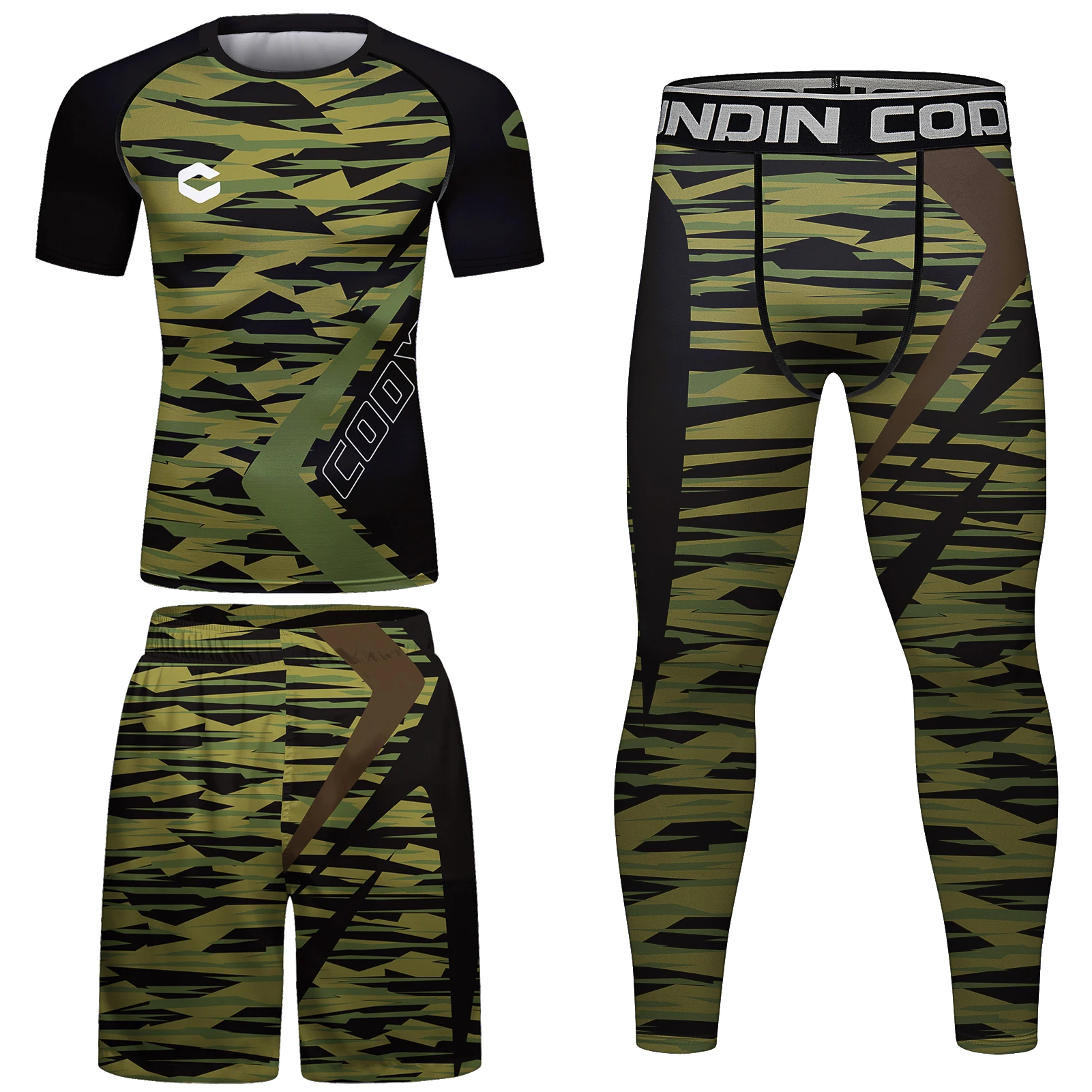 Green Camouflage Sportswear Compression Gym Running Suit Quicky dry No Gi Grappling Rashguard Bjj Rash Guard Boxing Kit Anti-uv