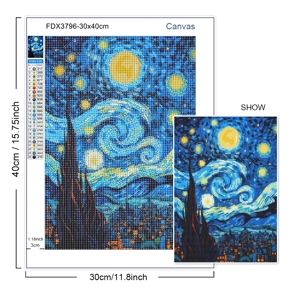 DIY 5D Art Diamond Painting Kit Van Gogh Impression- Perfect Gift for Handmade Home Decor