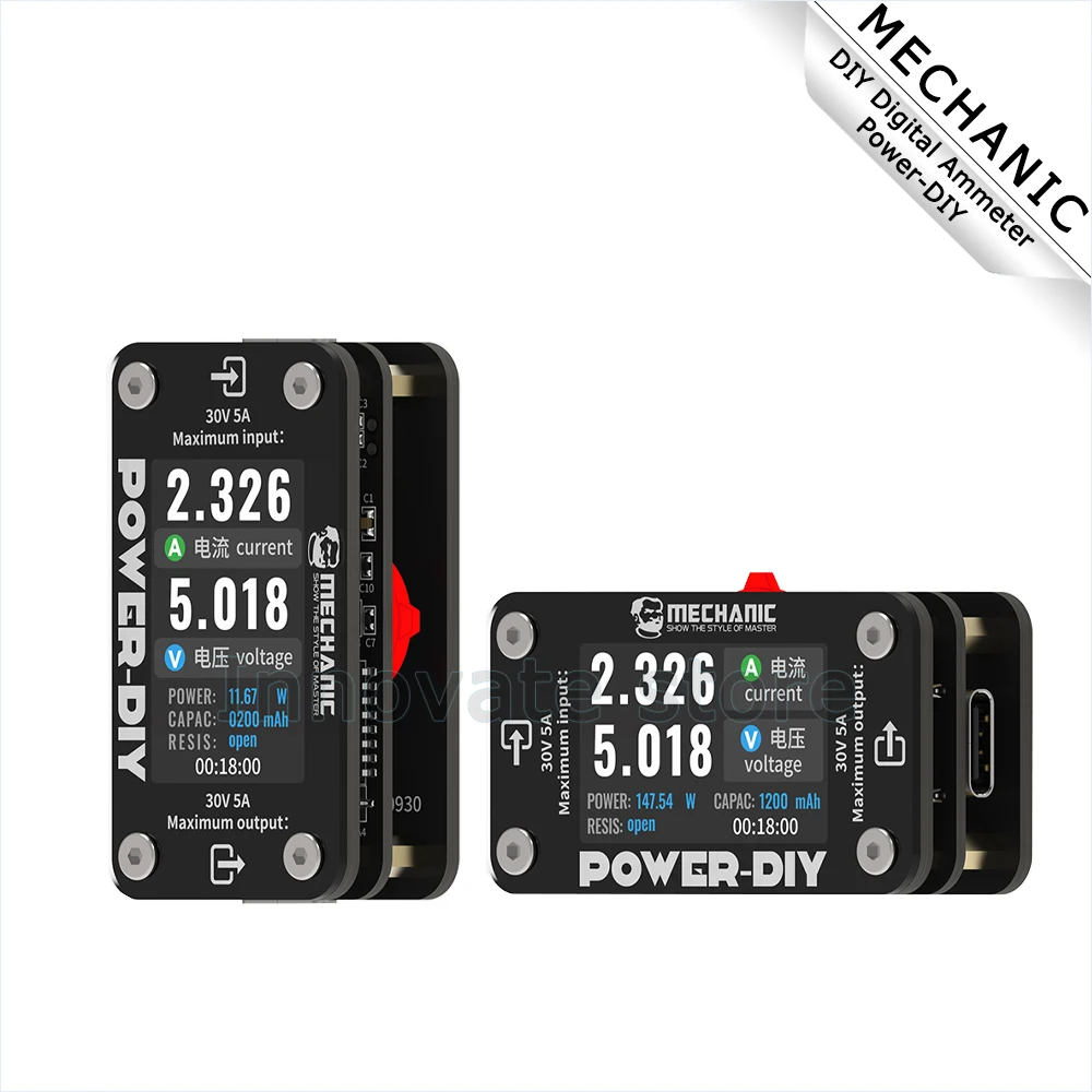 DIY Digital Ammeter MECHANIC Power-DIY Support 30V 5A Testing High Definition Display 360°Screen Rotation Adjustment Ammeter