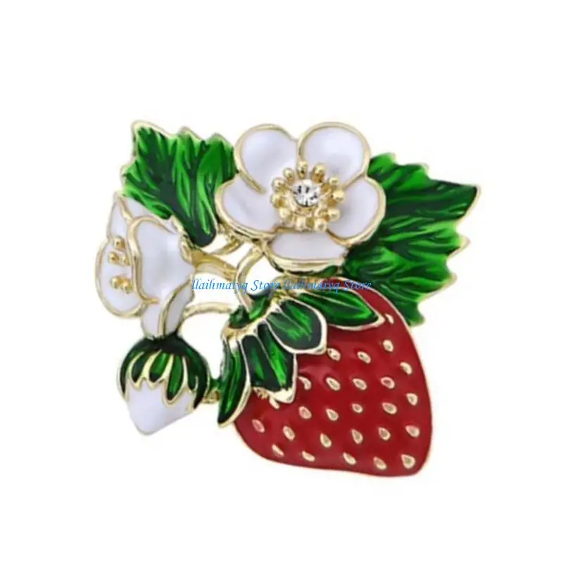 

573B Rhinestones Strawberry Brooch Fashionable Handmade Lapel Pin Breastpin Fruit Jewelry Accessories for Women and Men