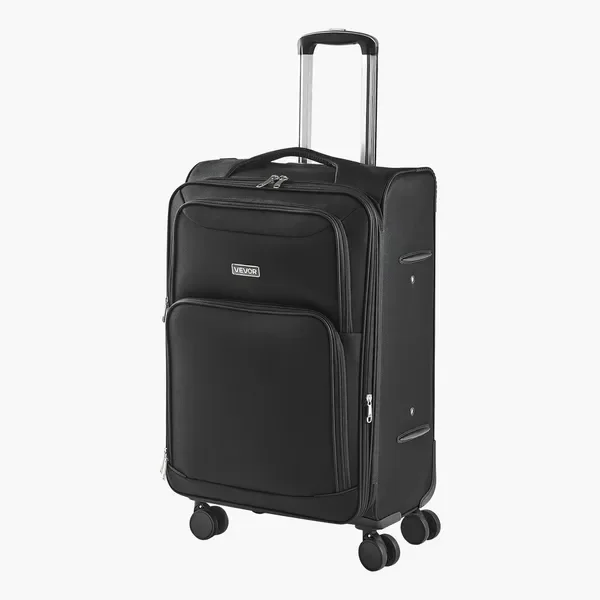 

24-Inch Softside Expandable Luggage with Spinner Wheels Checked Suitcase Black